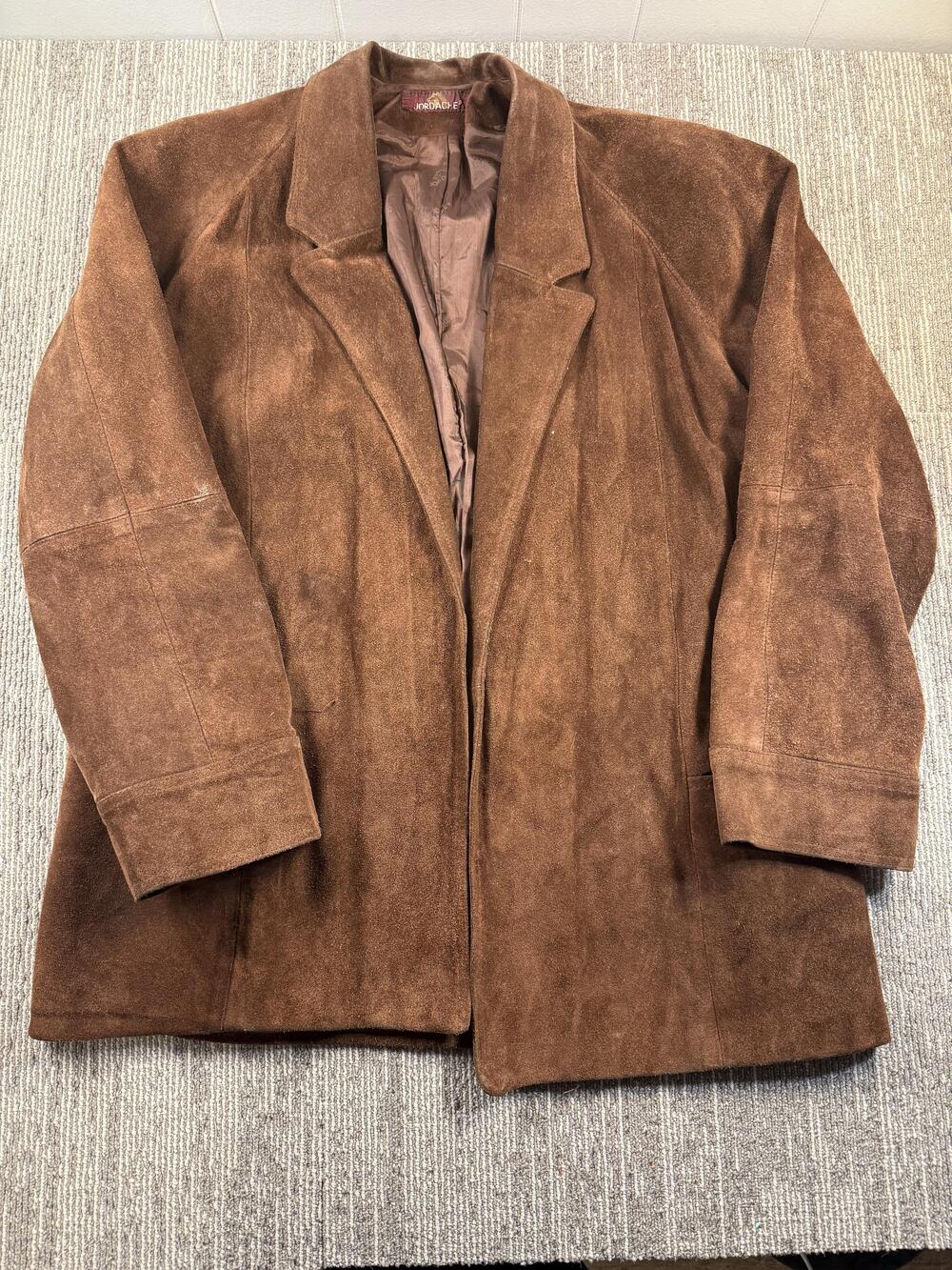 Jordache Suede Leather Jacket Mens Medium Brown Blazer Notched Lapel Acetate